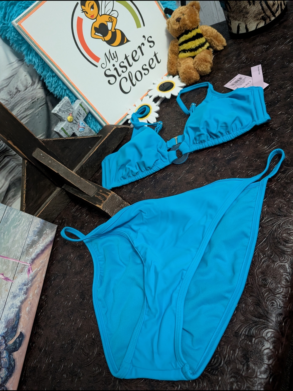 wild fable Turquoise Blue Ring-Front Bikini Set